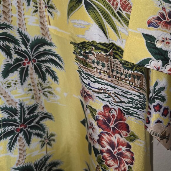 Hawaiian Silk Company Men’s XL Aloha Hawaiian Shirt Yellow Palm Tree Pineapple - Picture 8 of 13